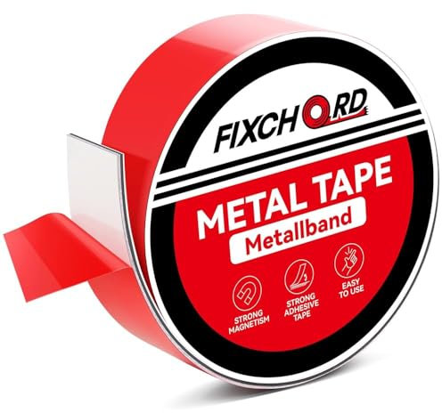 FIXCHORD Metal Tape, Ferrous Tape for Magnets, Metallic Steel Strip, Metal Strip with Adhesive Backing, Self Adhesive Metal Tape for Tonies & Magnetic Objects 1m*35mm