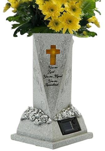 Vibhgtf Vase funéraire commémoratif - Fleurs, Ornement funéraire, Pots de Fleurs, Lampes solaires | funéraire Verte à Pointes, Vase de prière en résine pour cimetière
