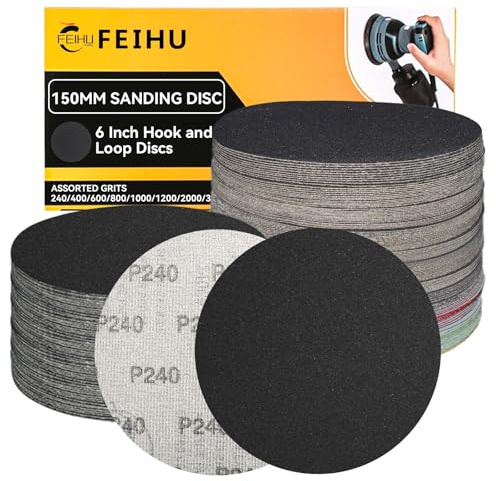 FEIHU Discos de Lija de 150mm,30 Piezas Hook and Loop Papel de Lija Abrasivos Papel de lija de carburo de silicio 240 Granos Adecuado para lijadoras excéntricas circulares.