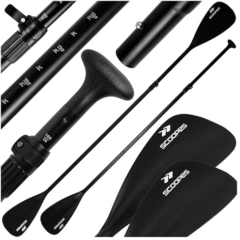 Scoopes Pagaie de kayak pliable pour planche de stand up paddle réglable 165-225 cm Argenté/noir Planche de pagaie légère en aluminium
