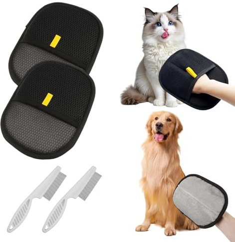 Ensemble de 4 Pièces pour l'épilation des Gant Ramasse poils Animaux Magnétique pour Fourrure, Gant Brosse pour Chat et Chien, Gant D'épilation pour l'entretien de la Fourrure