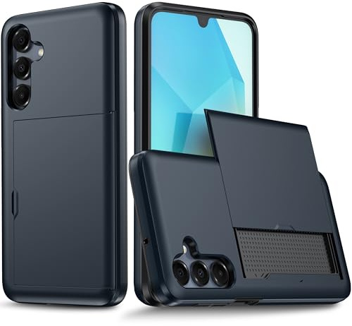 XYZNTMF for Samsung Galaxy A16 Case Shockproof Samsung A17 Phone Case with Card Holder Soft Silicone TPU Bumper Matte Hard PC Shell Heavy Duty Protective Skin Cover Rubber Case, Navy Blue