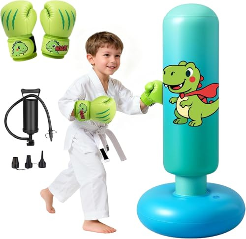 Oziral Aufblasbarer Boxsack Kinder 120cm Standboxsack&Boxhandschuhen grün