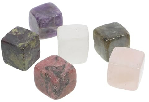 PRETYZOOM 6 pcs Quartz Ice Cubes Reusable Cooling Stones for Drinks Bar Home Use Unique Women with Colors Including Rose Quartz and Labradorite