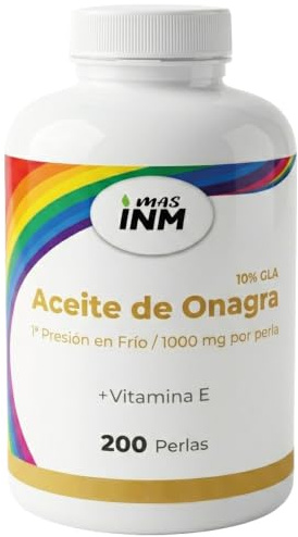 Aceite de Onagra perlas 1000mg con Vitamina E – Prensado en Frío 10% GLA – Complemento Natural de apoyo a la Mujer - Contribuye a proteger las células del estrés oxidativo - 200 perlas