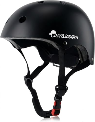 AuraZoom BMX Skating Skateboarding Cycling Scootering Bike Rock Climbing Multi-Sport Safety Kids Helmet, Age 3-13, Adjustable for Boys Girls & Toddler (Black, L)
