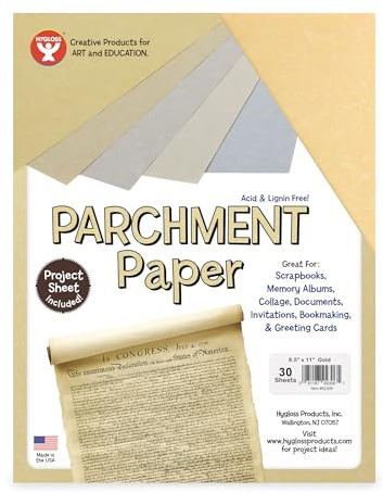 Hygloss Products Craft Parchment Paper Sheets - Printer Friendly, Made in USA - 8-1/2 x 11 Inches, Gold, 30 Pack