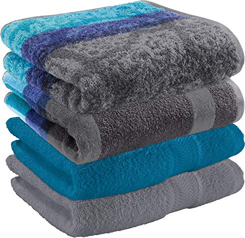 Erwin Müller Handtuch-Set 4er-Pack Walk-Frottier türkis/anthrazit/grau Größe 50x100 cm