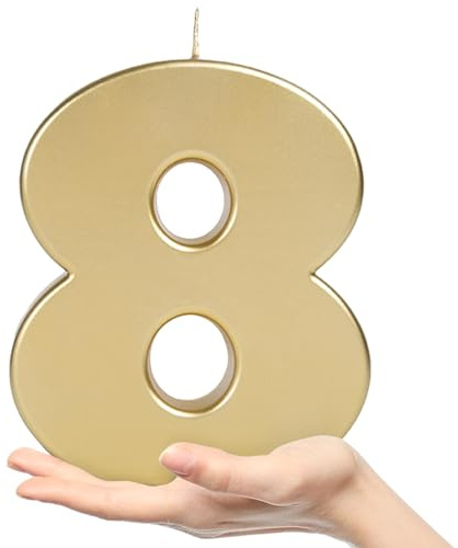 OHYEAH - Lot de 1 bougie numéro 8 dorées - Bougies d'anniversaire originales - Cierges magiques - Bougies chiffres - Bougies de réalisation métallique anniversaire - Bougie XXL