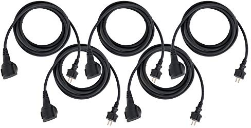 Stagecaptain PSPEXT-5 Verlängerungskabel 5er Set - Länge: 5m - Schutzklasse IP44 - H07RN-F Kabel (3X 1,5 mm²) - Gummiummantelt - Mit Kindersicherung und Abdeckkappe - Schwarz