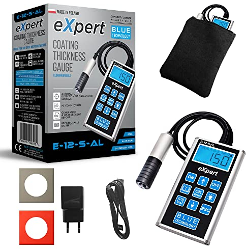 Blue Technology Medidor de espesor de capa para coche E-12-S-AL eXpert | Medidor de pintura para carrocerías de acero y aluminio | Medidor de espesor de pintura detecta zinc en la carrocería |