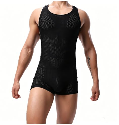 Juflam Leotardo deportivo de malla transpirable para hombre, para gimnasio, ropa deportiva, A-negro, M