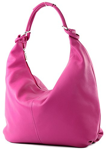 modamoda de 337 Damen Leder Schultertasche Shopper Large handmade in Italy, Farbe:Pink (B)