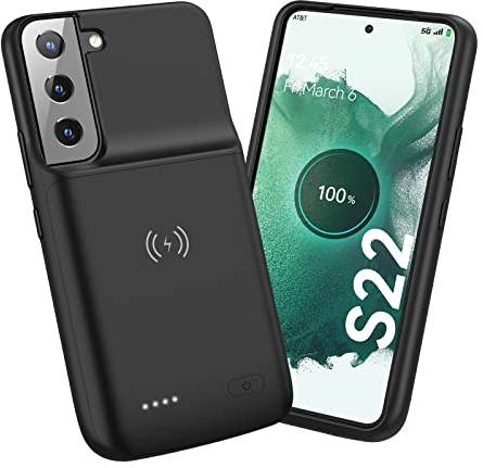 NEWDERY Akku Hülle Für Galaxy S22, Unterstützt 18W QC und Qi Kabelloses Laden, 4700 mAh Schlanke Wiederaufladbare Akkuhülle Für Samsung S22 (6,1 Zoll)