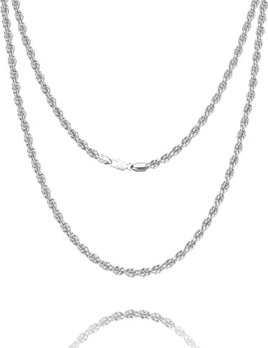 Waitsoul 925 Sterling Silver Rope Chain Lobster Clasp 2/2.5/3/4/5mm Gold/Silver Chain for Men Women Silver Necklace Chain 16/18/20/22/24/26/30 Inches, 20, Sterling Silver, No Gemstone