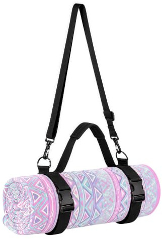 WISDING Yoga Mat Strap, Portable Yoga Mat Sling, Picnic Blanket Strap with Adjustable Shoulder Strap & Handle for Festivals Picnics Camping Motorcycle Bedroll Pilates, Black, Medium