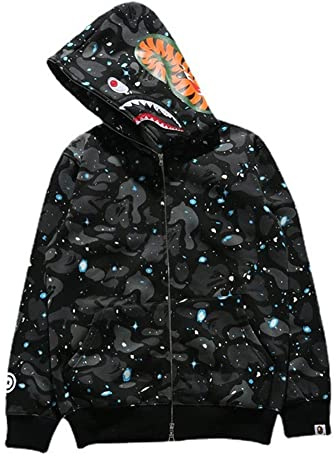 LIAOPUFUS Sudadera Shark con Capucha Hombre Pullover Deportivo de Moda Estampada (2-Negro Brillante, S)