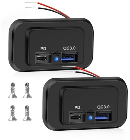 2 st Billaddaruttag dubbla USB-portar, 4,8 A billaddare adapter, 12 V/24 V USB-anslutningspanel, snabbladdningsadapter med fjäderlock, för motorcyklar, båtar, lastbilar, husbilar