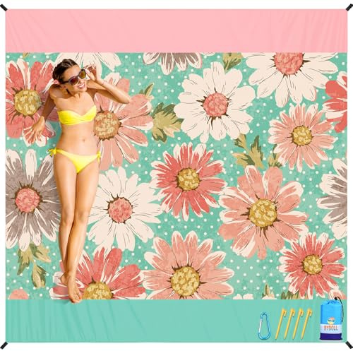 BYDOLL Beach Blanket Waterproof Sandproof 78''×81'' Suits1-4 Adults Compact Lightweight Oversized Sand-Free Blanket Large Picnic Mat for Beach Travel Camping Hiking