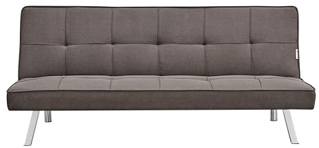 Bravich Britney 3 Seater Sofa Bed, Brown Linen Click Clack Couch, Folds to a Double Bed, Space Saving Settee for Living Room & Guest Room, Chrome Legs