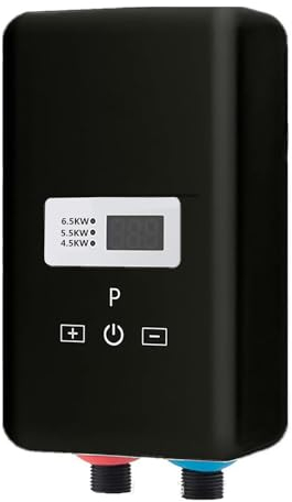 Billg Chauffe Eau Électrique 6500KW Chauffe Eau Instantané Électrique Réglable 25-80°C Chauffe-Eau Instantané IPX4 Étanche Mini Chauffe Eau sous Evier 13 * 7.6 * 24cm