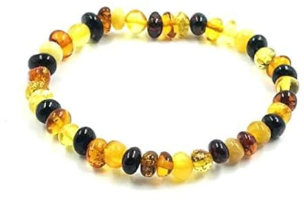 Natural Baltic Amber Bracelet (18cm) - Baltic Amber Beads - Adult Amber Bracelet (Multicolour)