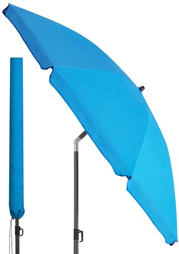 4smile Strandschirm SunnyJoy, Ø 180 cm Blau - UPF 50+ Sonnenschirm Strand, Sonnenschirm Balkon - Strandschirm windfest stabil, Balkon-Schirm mit Hülle, Gartenschirm