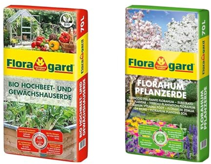 Floragard Bio Hochbeet- und Gewächshauserde, 70 liters, Braun & Florahum Pflanzerde 70 L • Universalerde