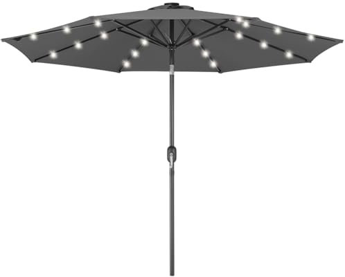 BAKAJI Parasol de jardin diamètre 270 cm avec lumières LED et système coupe-vent, pare-soleil d'extérieur avec 8 nervures, Airvent, idéal pour bar, restaurant, patio, balcon, ouverture de manivelle