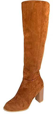 Knee-high boots women's suede women's boots overknee boots zip western boots long shaft boots slip on boots riding boots winter boots cowboy boots work boots size 37-42, brown, 6