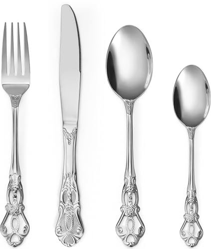 Royal Cutlery Set, MAIENSI 16 Piece Cutlery Set Flatware Set for 4 People Palace Style Mirror Polished Dishwasher Safe Knife Fork Spoon Cutlery for Home Banquet Catering