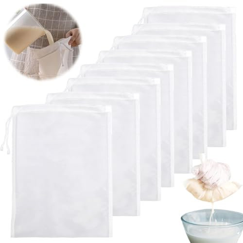Generic 4 Pack Nut Milk Bag, 8”x12” Food Grade Nylon Cheese Cloths for Straining, Fine Mesh Cheesecloth for Straining, Muslin Cloths for Cooking, Reusable Strainer Bag for Yogurt/Juice/Tea