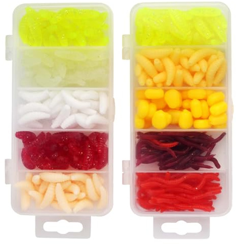 Set di 287 Esche Artificiali in Plastica Morbida, Vermi Simulati per la Pesca in Acqua Dolce, per Trota, Luccio e Bass, Kit Completo di Esche Colorate e Resistenti