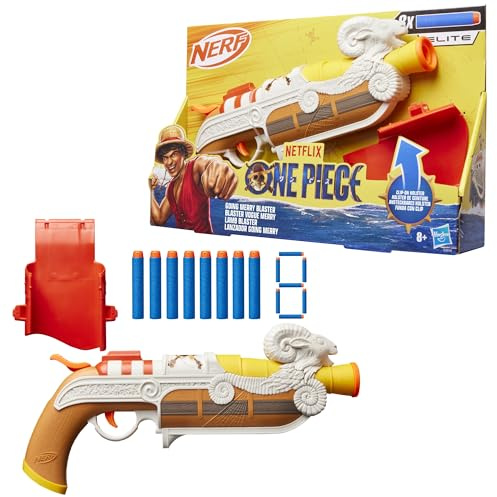 Nerf Netflix One Piece Going Merry-blaster, fästbart hölster, åtta Nerf Elite-darts, med inspiration från tv-serien på Netflix, leksaker och presenter för barn från 8 år