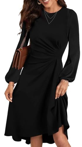 HUXRAKV Robe Femme Chic et Elegant Midi Robe de Cocktail Manches Longues Robe de Abendkleid Soirée Fête Affaires,WD42-Nior,XL