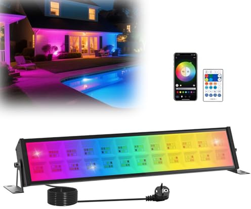 T-SUN RGBCW Foco LED Exterior, 72W RGB Barra de Luz LED, Iluminación Mural RGB Inteligente con Mando a Distancia/APP/Memoria/Temporizador/Impermeable IP66 para Escenarios Bar Fiesta Jardín