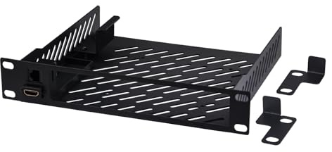 GeeekPi 10-Inch 1U Mini PC Rack-Mount Shelf With Rj45 Cat6 Port & HDMI Port for DeskPi RackMate T1/T0 Network Cabinet – 200 mm Deep – Perforated Steel Sheet – Black