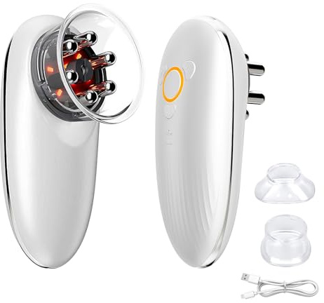 TECKZOON Masajeador de mano 4 en 1 para la piel, masajeador de ventosas, modelado y tonificador, dispositivo de ventosa, microcorriente EMS y luz LED, edema de labios para abdomen, piernas, glúteos y