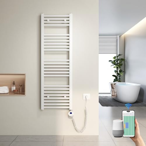 Heilmetz Scaldasalviette Elettrico WiFi 120x40cm Bianco, Termoarredo Bagno con Termostato Smart e App, Controllo Vocale Alexa/Google Home, 500W