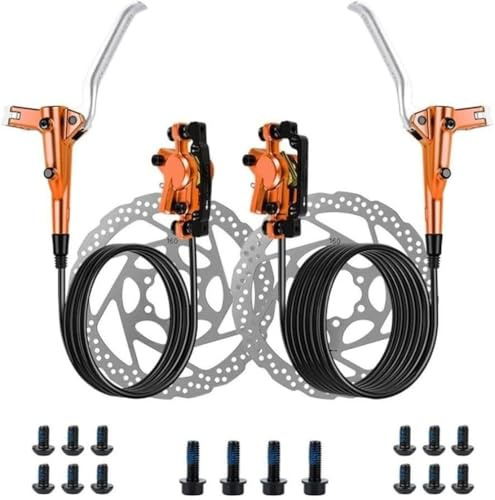 Hydraulisk skivbromssats, aluminiumlegering bensbroms-cykel, hydraulisk bromssats, hydraulisk skivbroms, 800 mm bak, 1 400 mm bromskabel och 160 mm bromsrotorer för MTB (orange)