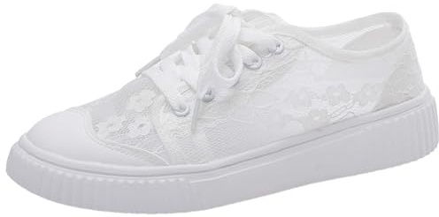 Baskets traditionnelles pour femme - Blanc - Légères - Chaussures de mariage - Confortables - Élégantes - Chaussures de course plates - Chaussures de course - Chaussures de loisirs - Respirantes