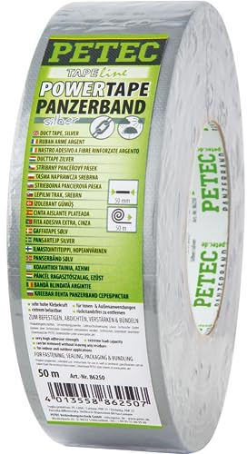 PETEC Panzerband silber Gaffa Tape extra breit. Klebeband 50 m Gewebeband Panzertape Panzerklebeband extra stark 86250