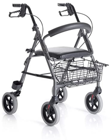 Rollator pieghevole in alluminio verniciato 4 ruote con seduta imbottita e cestino Atlante Art. RP520