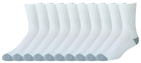 Amazon Essentials Calzini in Cotone, Comodi, Resistenti, Semi-Imbottiti Uomo, 10 Paia, Bianco, 46-48