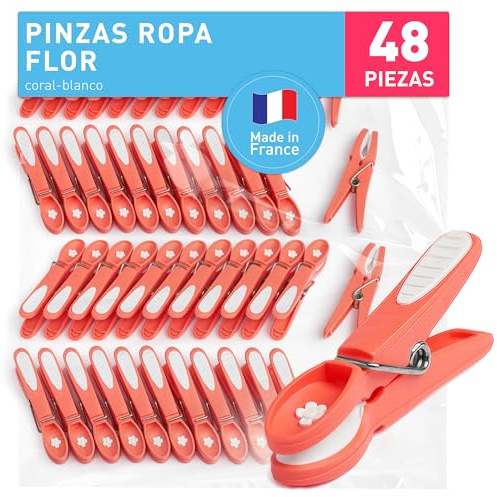 culiclean Clothes Pegs for Washing Line – Strong Soft Grip Washing Pegs Flower – Durable Plastic Laundry Pegs for Indoor, Outdoor Use – Heavy Duty Clothes Clips – 48 Pack – coral-white