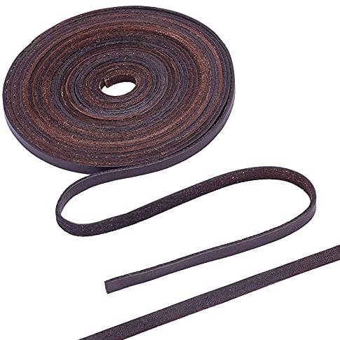 GORGECRAFT 6mm Dunkelbraune Flache Lederschnur Lederschnur Vollkornschnur Spitze Rindslederstreifen Für Schmuckherstellung DIY Bastelprojekte Gürtel Schlüsselanhänger 5.5 Yards
