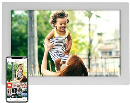 Cornice Digitale 10 Pollici WiFi – Schermo IPS HD 1280x800 – Portafoto Digitale Frameo Denver per Foto e Video – Cornice Elettronica Touchscreen Smart – 16GB Memoria – Slot microSD – Bianca