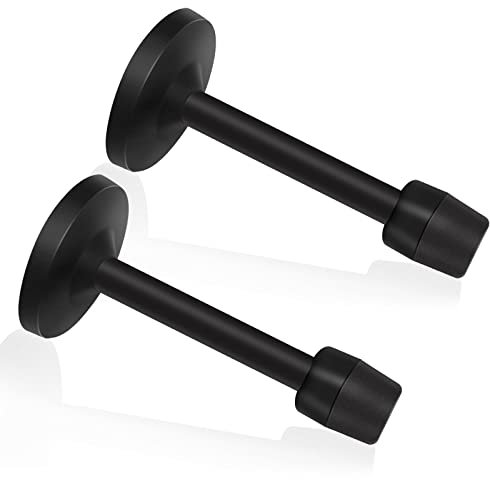 2 Pack Black Door Stop 4 inch Long Door Stopper Wall Mounted with Rubber Bumper Tip for Sound Dampening Stainless Steel Doorstop Door Holder Wall Protector for Skirtings, 100mm