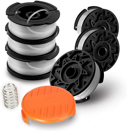 AMZSEA AF-100 String Trimmer Spool Replacement for Black and Decker 30ft 0.065 Refills Line Auto Feed Single Weed Eater,GH600 GH900 Edger with RC-100-P Spool Cap Covers (6 Spools, 1 Cap,1 Spring)