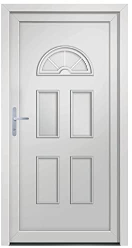 vidaXL Porta d'ingresso, porta con cerniere regolabili, porta d'ingresso con chiusura a perno a fungo a 5 punti, soglia anteriore in alluminio, vetro isolante, rinforzo in acciaio, PVC bianco